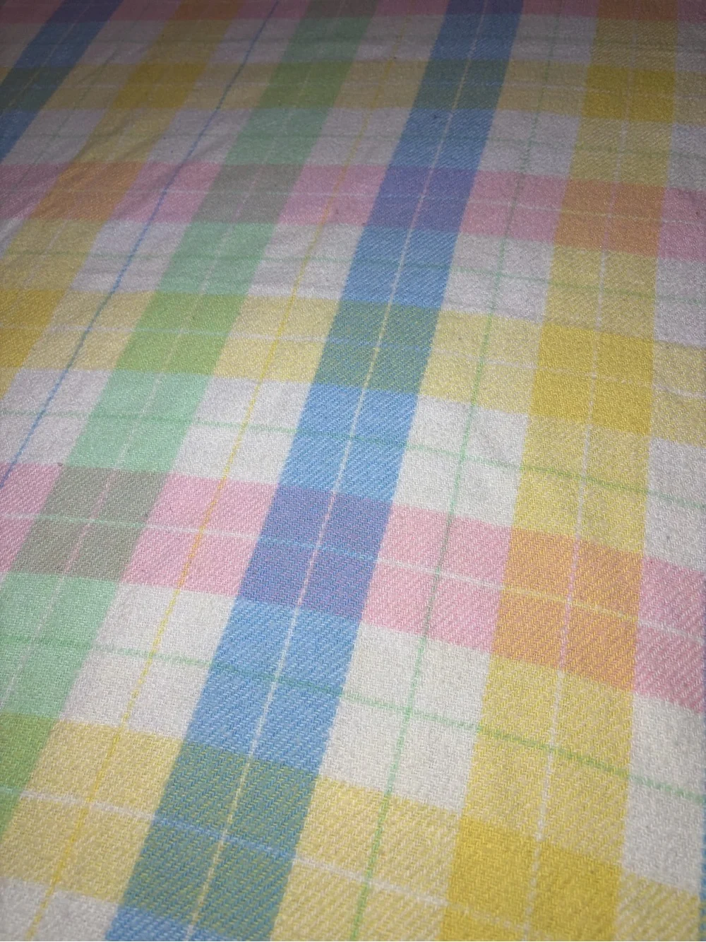 Vintage Tennessee Woolen Mills Pastel Plaid Acrylic Baby Blanket 46” x 35”
